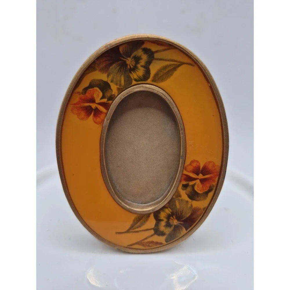 Vintage The Bucklers Inc Miniature Oval Frame Yellow Enamel Florals 3